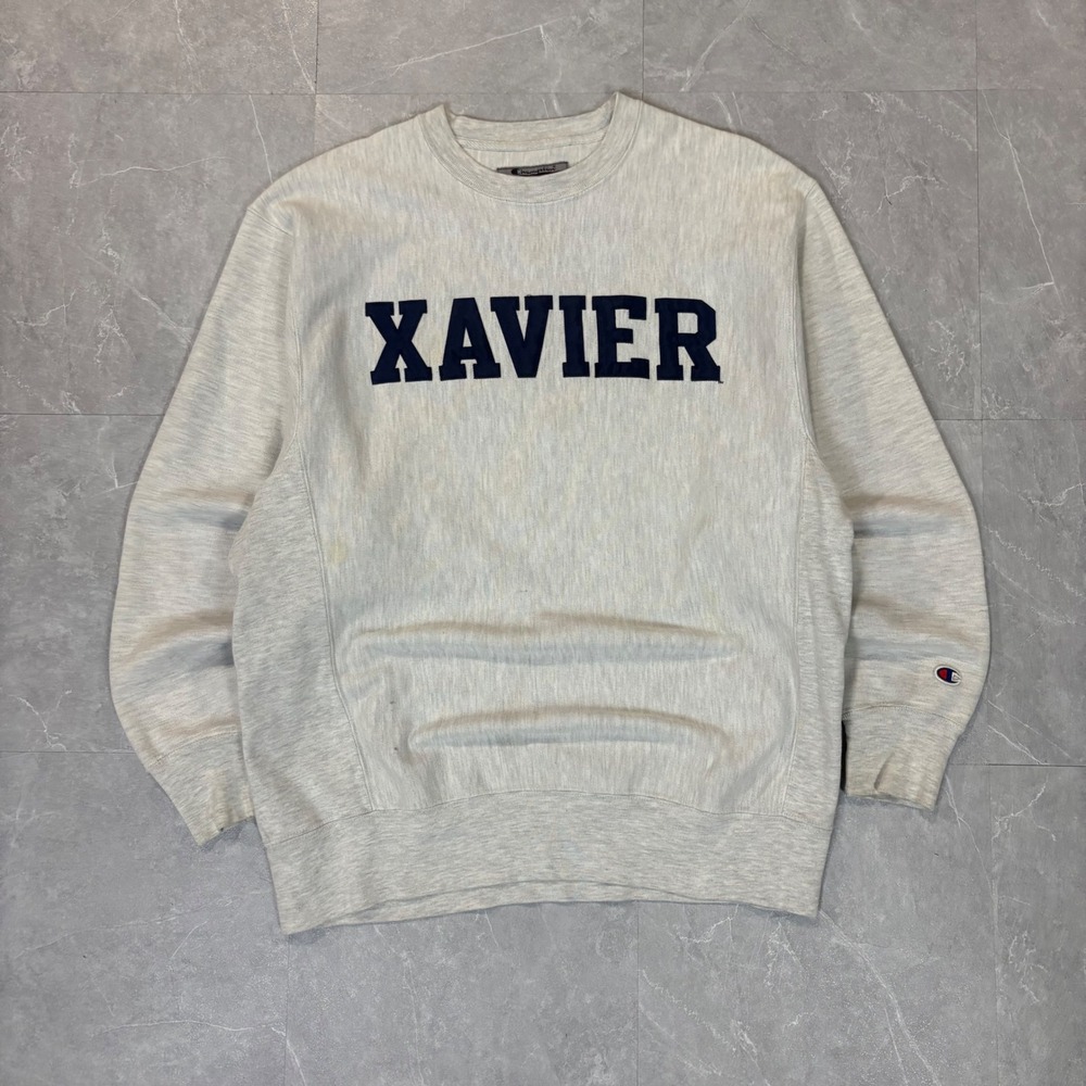 Champion Reverse Weave Xavier University Sweatshirt Mens Medium Gray Heather